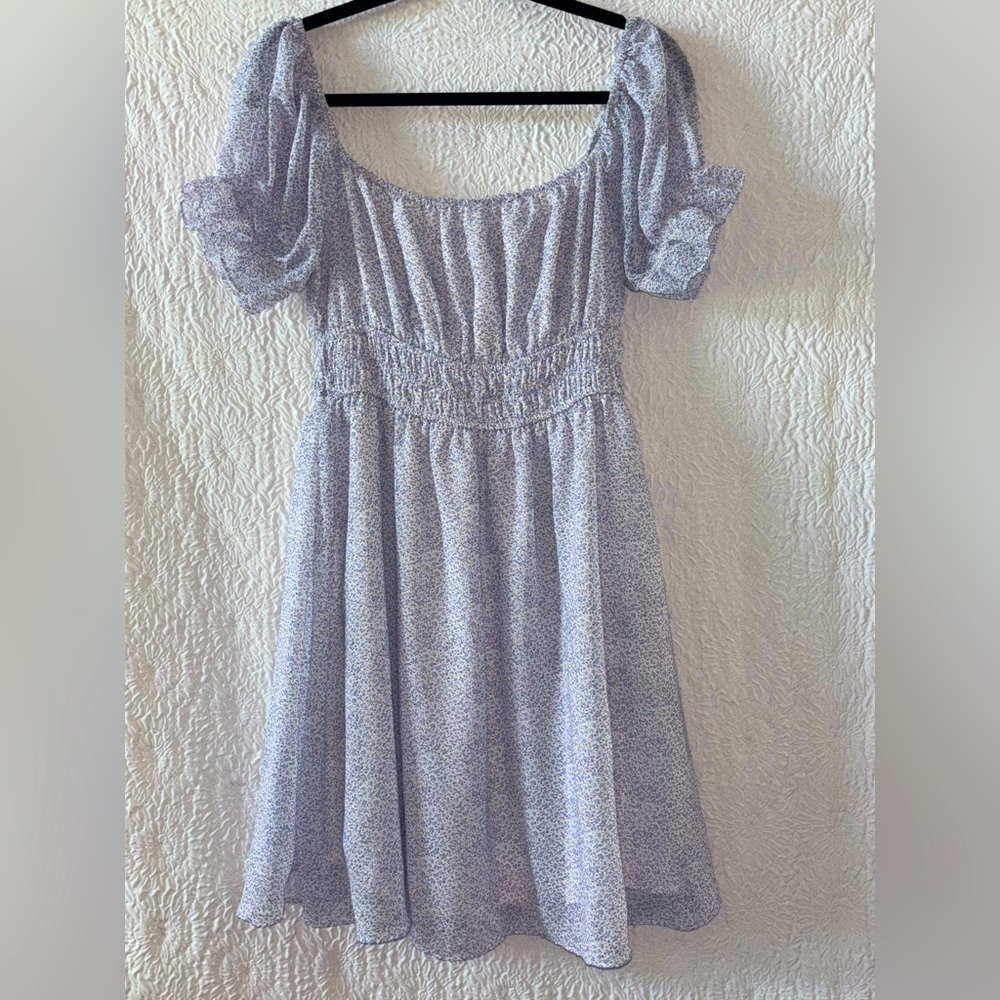 STORIA Dainty Floral Puff Short Sleeve Babydoll Mini Dress